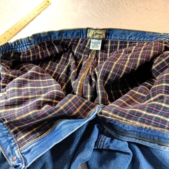 L.L.Bean Comfort Waist Flannel Lined 5 Pocket Blue Denim Jeans Men's 46x28. True - Picture 6 of 15